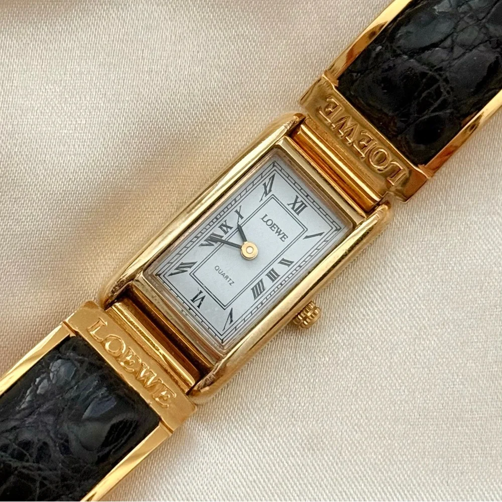 AUTHENTIC RARE VINTAGE LOEWE BLACK LEATHER WATCH - Picture 5 of 8